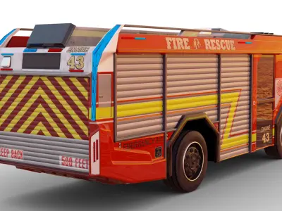 Generic Firetruck USA style Low-poly 3D model