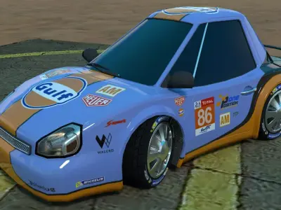 Rigged low poly cartoon racing car GULF Low-poly 3D model