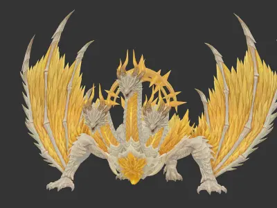 Three headed golden dragon Low-poly 3D model
