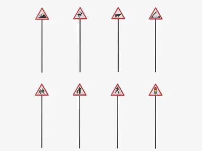 95 UK Traffic Road Signs Pack  Low-poly 3D model