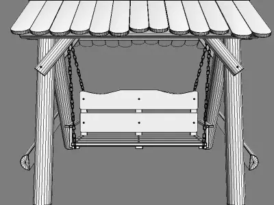 Multiple Seats Wooden Swing with Roof 4 3D model