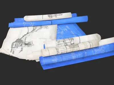 Technical Blueprints Low-poly 3D model