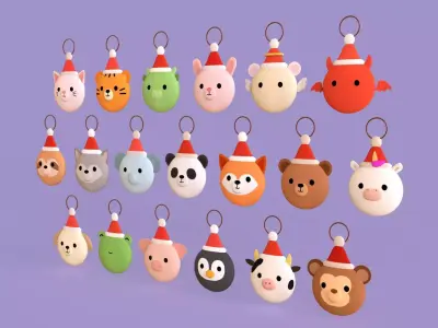 Christmas Animal Wall Hook Set Cute Holiday Decoration Low-poly 3D model