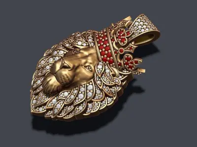 Leon pendant with diamonds and crown  028 3D print model