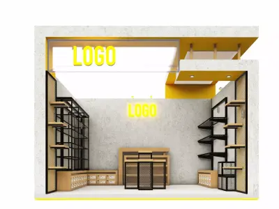 booth one side open with size 3x4 3D model