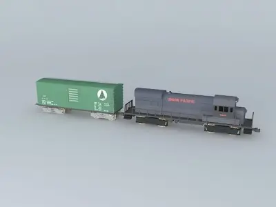 DIESEL ENGINE WITH ONE FREIGHT CAR 3D model
