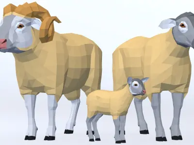 LowPoly Sheeps pack Low-poly 3D model