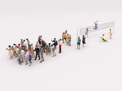 40x Crowds Scanned Casual 02 Summer Sport Cafe Sitting People Low-poly 3D model