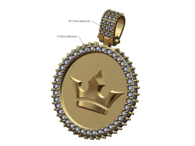 Crown Iced diamond pendant with bail 3D print model