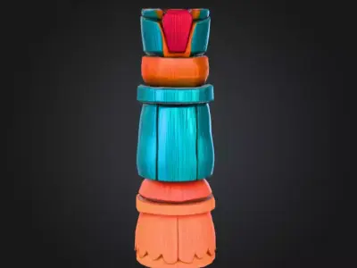 Carved Festival Totem is a vibrant stylized 3D prop Low-poly 3D model