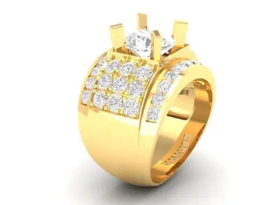 Luxury Wide Diamond Statement Ring for Men 149 3D print model