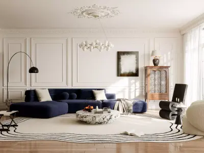 French Eclectic Vintage Living Room 101 3D model  3D model