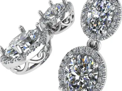 Oval Halo Earring 1344 3D print model