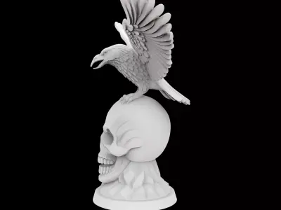 Raven on Skull Gothic Sculpture 3D P 3D print model