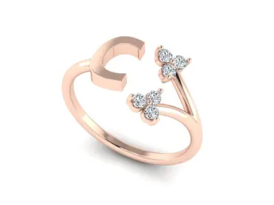 Jewelry Alphabet Ring C with Diamonds  3D print model