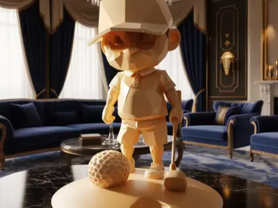 Low-Poly Golfing Character 3D Geometric Figure Club Ball Low-poly 3D model