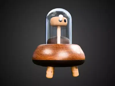 Wooden Figure with Glass Dome Low-poly 3D model