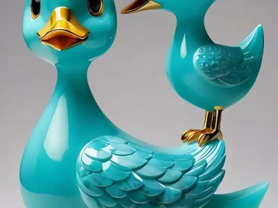 Turquoise Duck Couple Sculpture Glossy Pair Diamond 3D Low-poly 3D model