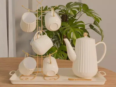 Cup Set - Ligh Yellow - Tea Cup Holder 3D model