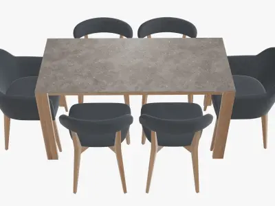 Dining table with chairs and armchairs 3D model