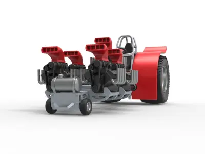 Pulling tractor with 5 engines V8 Scale 1 to 25 3D print model