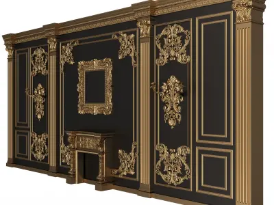 Boiserie Classic Wall with Mouldings 06 Black Low-poly 3D model