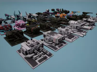 Heavy Stationary Guns Pack Low-poly 3D model