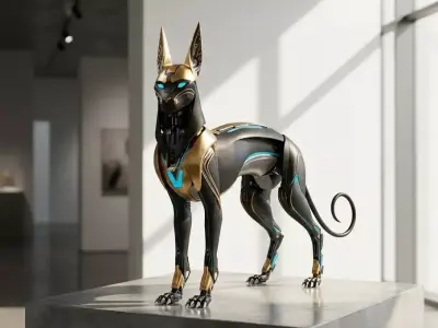 Sci-Fi Mecha-Bastet - Sleek Egyptian Mythological Cat Prop Low-poly 3D model