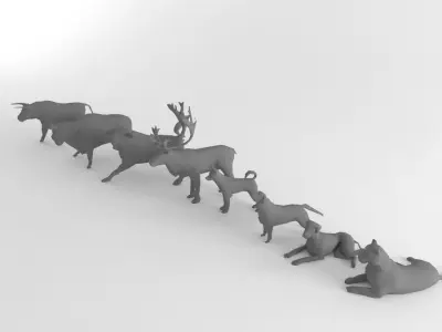 Ultimate Low Poly Animal Bundle Set Pack Bull Deer Dog Tiger Low-poly 3D model