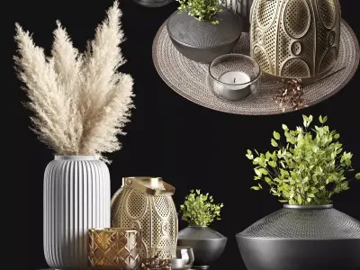 Decorative set with pampas 3D model