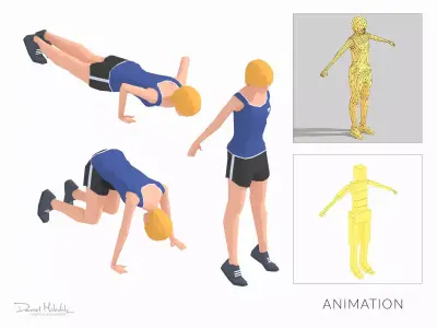 Burpees  Exercise Woman Animation Low-poly 3D model