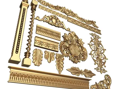 Collection of 16 Classic Carvings 02 Low-poly 3D model
