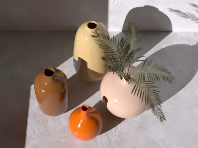 Costa Vase Set with Palm plant 3D model