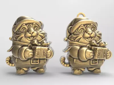 cartoon tiger santa with gift decor  3D print model