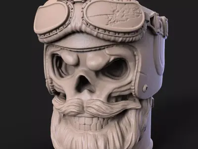 Skull penholder Biker vol1B 3D print model