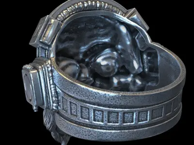 Skull ring with headphone vol1 jewelry 3D print model