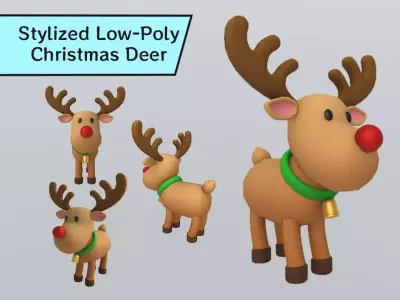 Stylized Low-Poly Christmas Rudolph the Reindeer Low-poly 3D model
