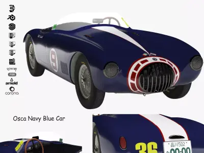 Sports Racing Car Osca Car Navy Blue  3D model