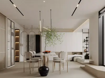 Modern living room dining room interior scenes 464 3D model