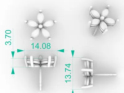 Flower-shaped diamond earrings  3D print model