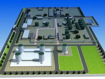 Wastewater Treatment Plant Low-poly 3D model