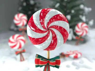 Christmas Candy Pinwheel Lollipop 3D Model 3D model