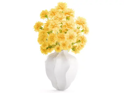 Realistic bouquet yellow flowers carnation vase decor new 3D model