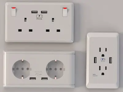 Electrical Plug and Switches Adapter with Usb Outlets 3D model