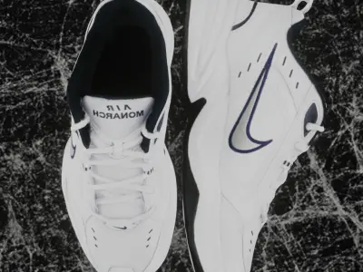 NIKE AIR MONARCH 4 WHITE NAVY 3D SHOES Low-poly 3D model