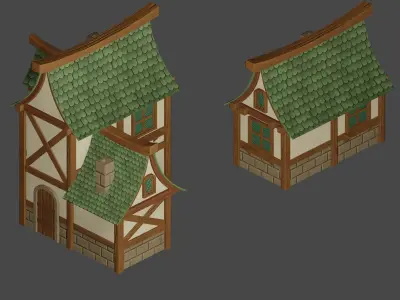 Medieval house modular pack Free low-poly 3D model