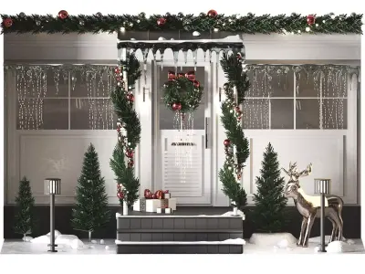 New Years decoration of the building entrance 3D model