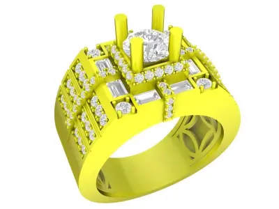 A7705 Korean Style Luxury Baguette Diamond Men Ring 3D print model
