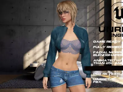 Casual girl full rigged - game ready - animated Low-poly 3D model