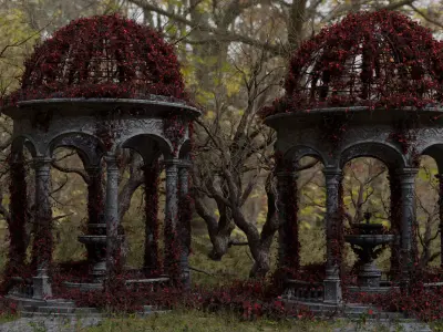 Fountain of Youth Pergola Gazibo Low-poly 3D model